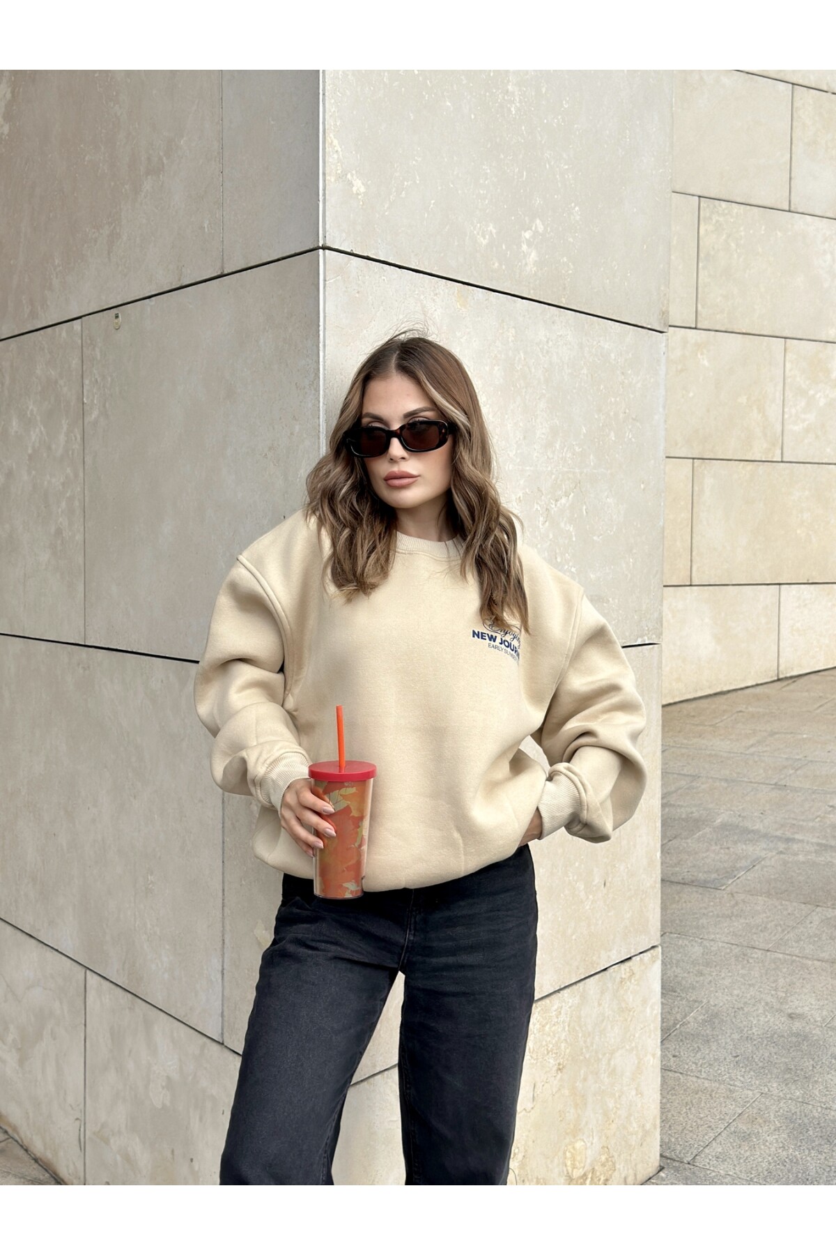 Kadın Basic 3 İplik Şardonlu Oversize Sweatshirt