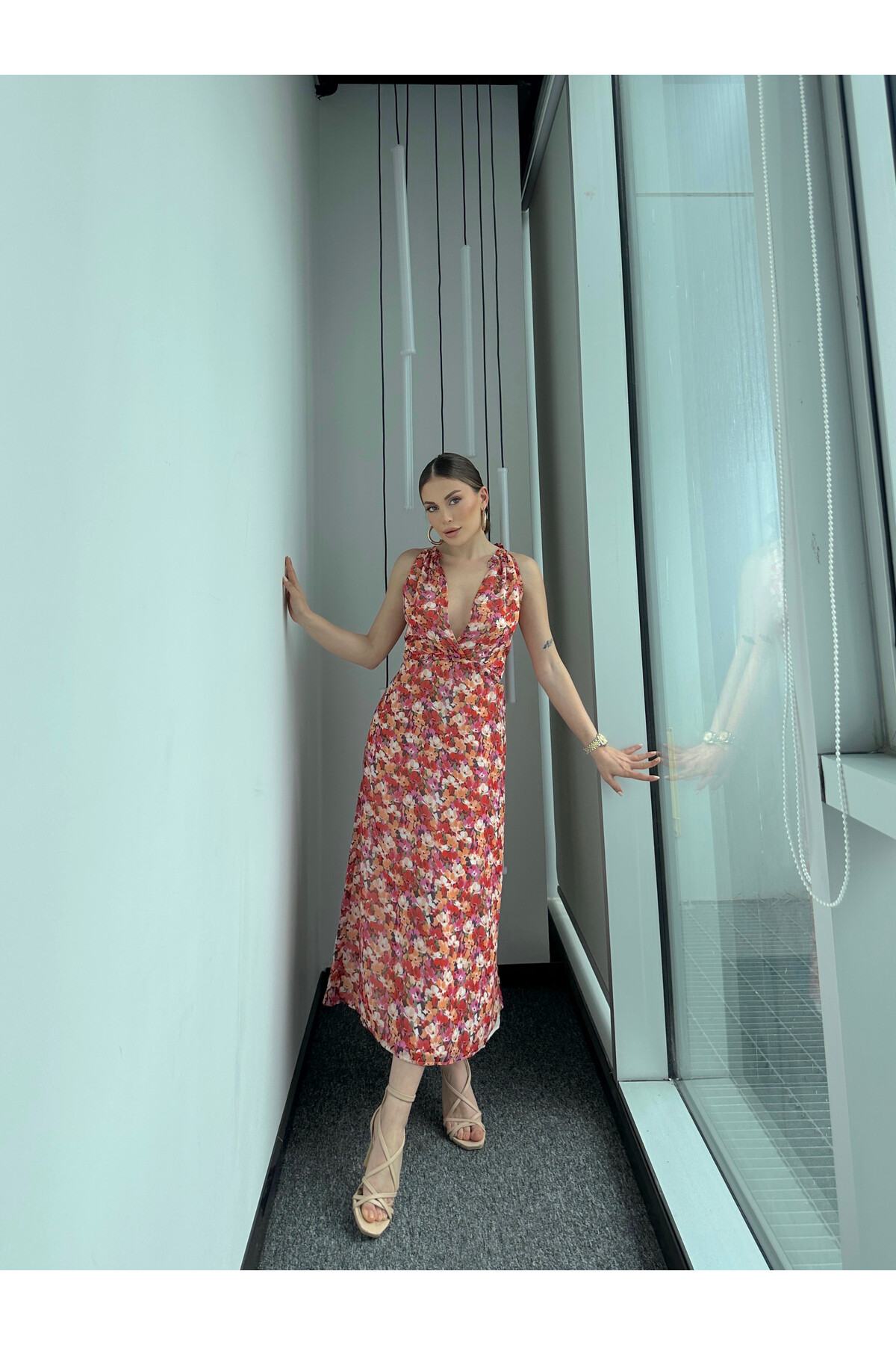 Kadın Çiçek Desenli Astarlı Elbise