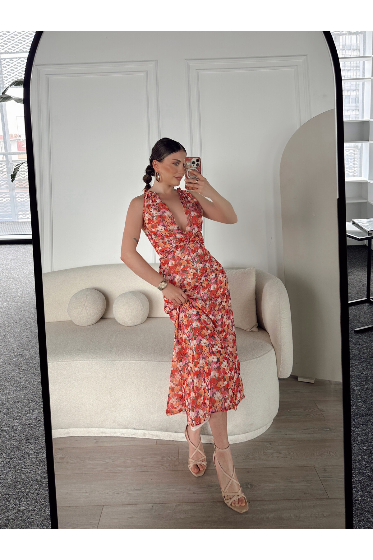 Kadın Çiçek Desenli Astarlı Elbise