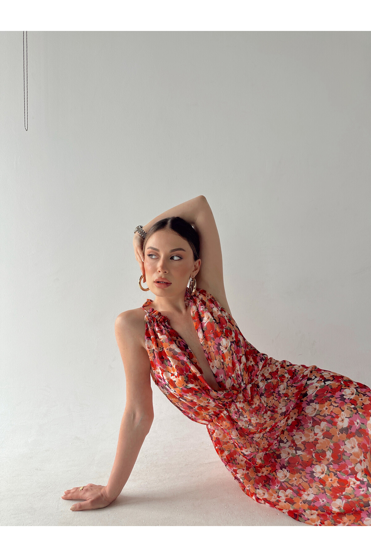 Kadın Çiçek Desenli Astarlı Elbise