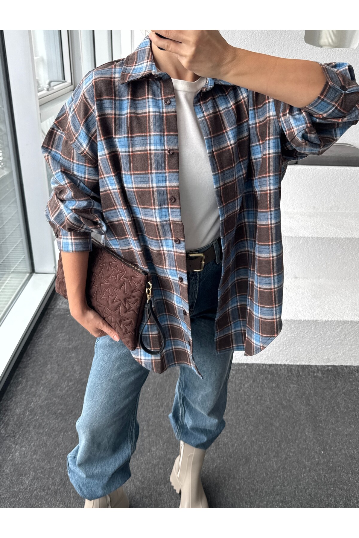 Kadın Ekose Desenli Oduncu Gömlek