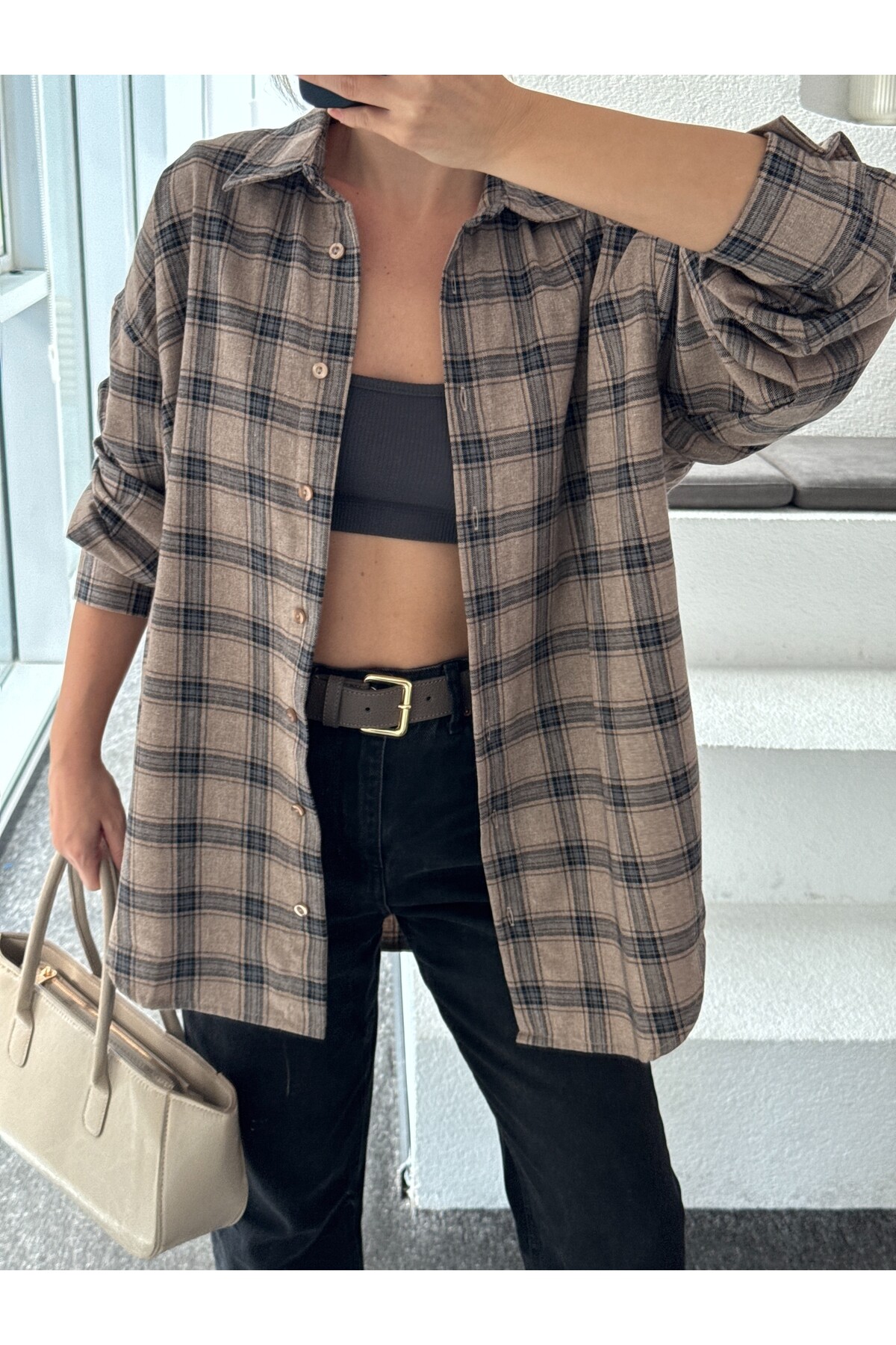 Kadın Ekose Desenli Oduncu Gömlek