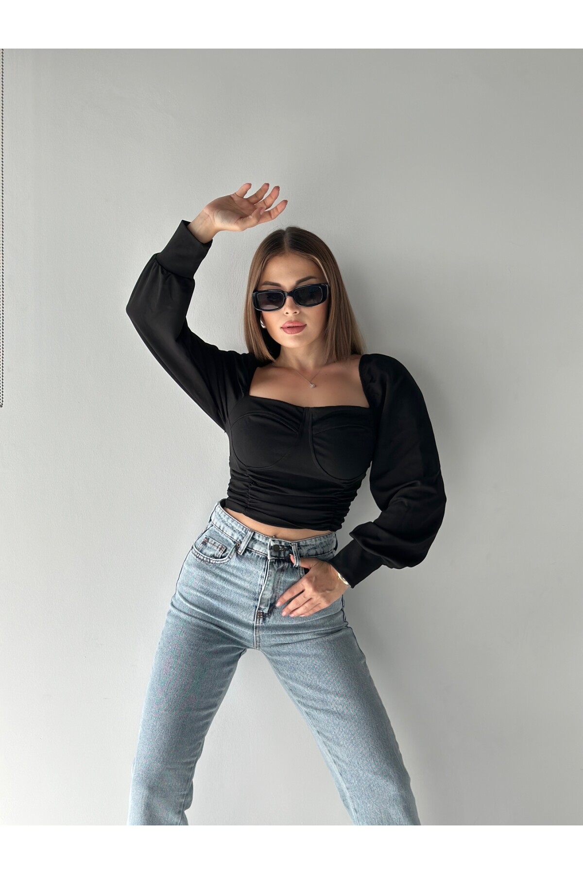 Kadın Gloplu Valonlu Kol Drape Bluz