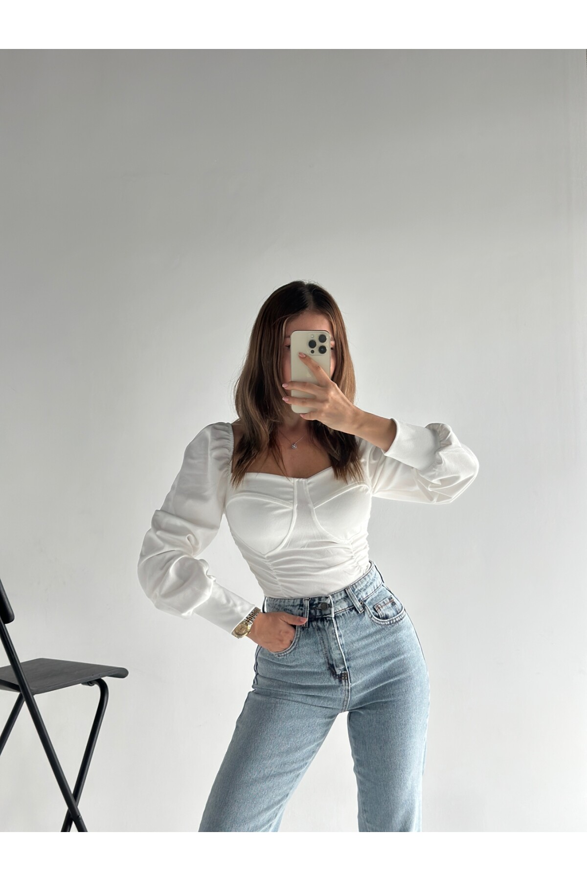 Kadın Gloplu Valonlu Kol Drape Bluz