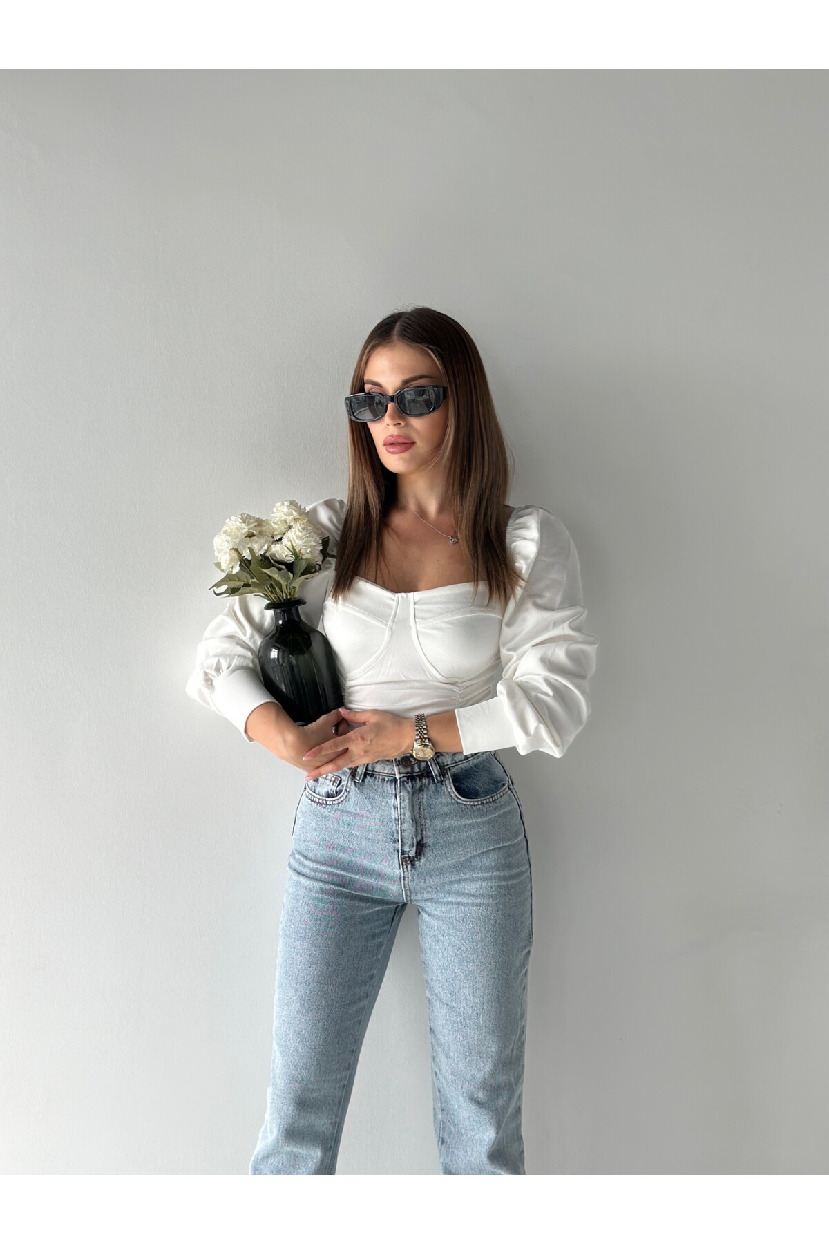 Kadın Gloplu Valonlu Kol Drape Bluz