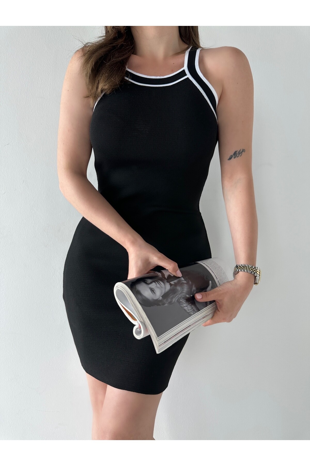 Kadın Halter Yaka Triko Elbise  Siyah