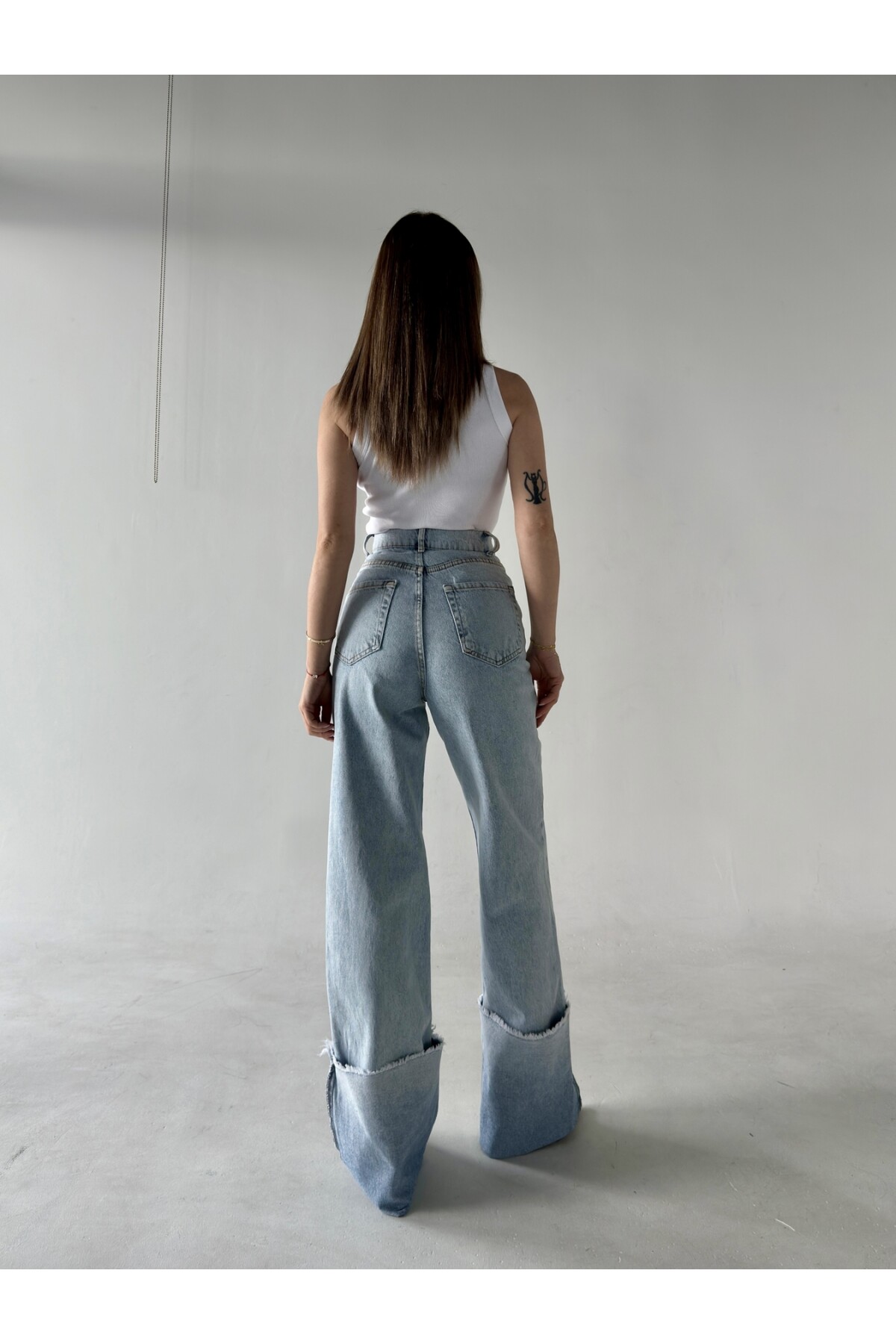 Kadın High Waist Paçaları Katlamalı Jean