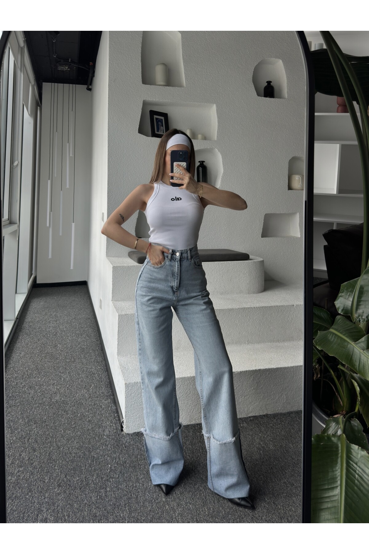 Kadın High Waist Paçaları Katlamalı Jean