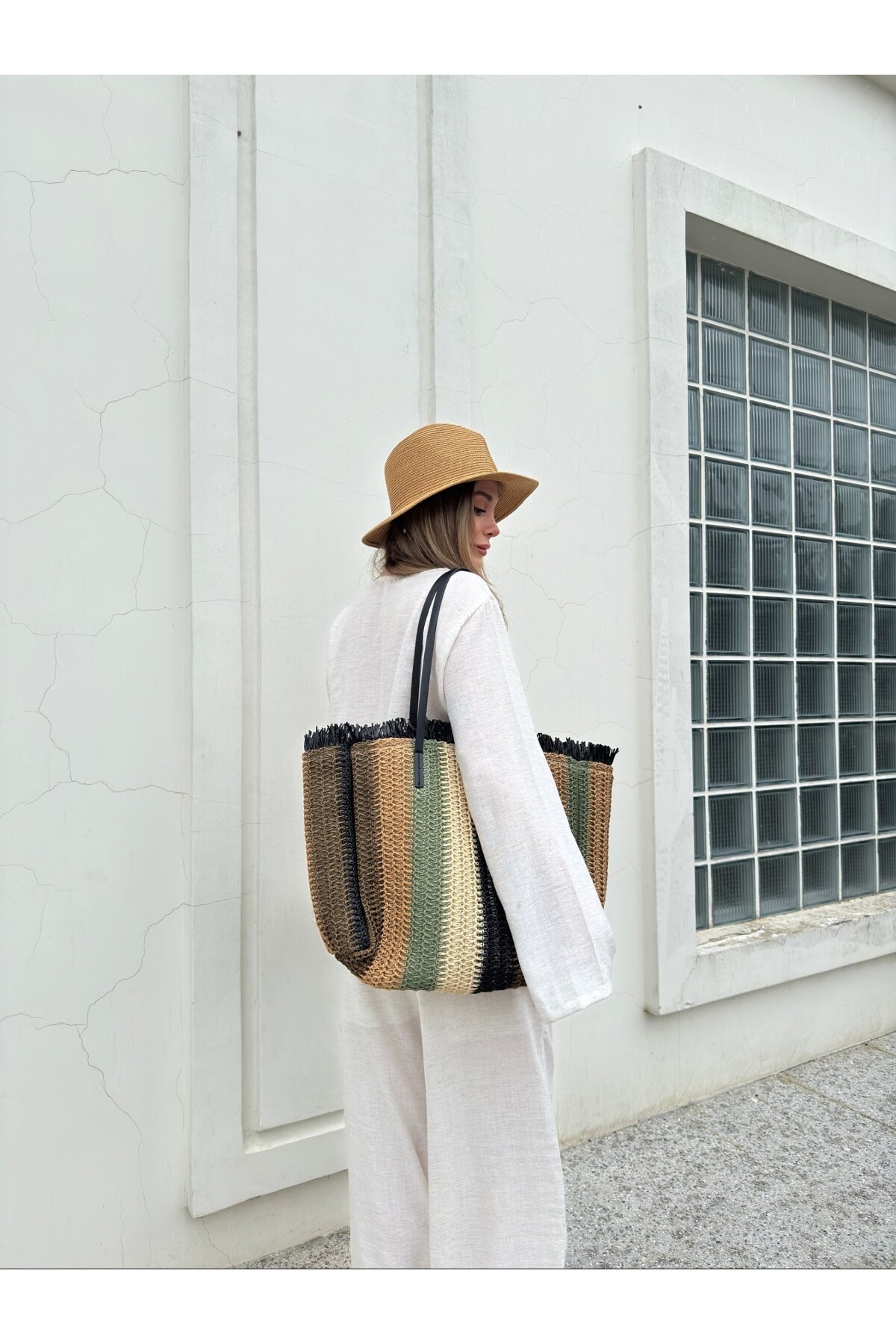 Kadın Keten Bağcıklı Bluz Astarlı Pantolon Takım