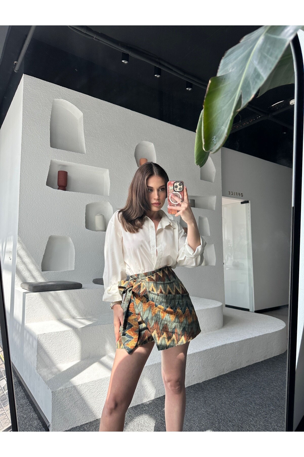 Kadın Kilim Desen Bağlamalı Etek  Kahve