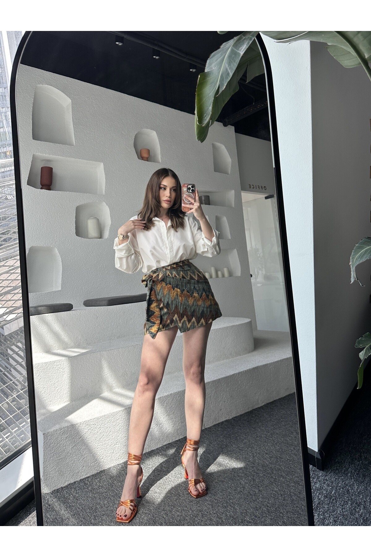 Kadın Kilim Desen Bağlamalı Etek  Kahve