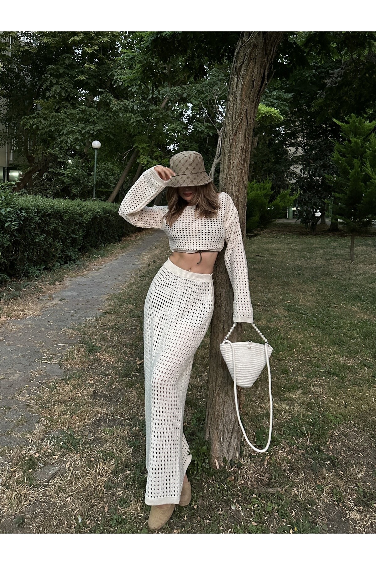 Kadın Krem Ajurlu Alt Üst Takım