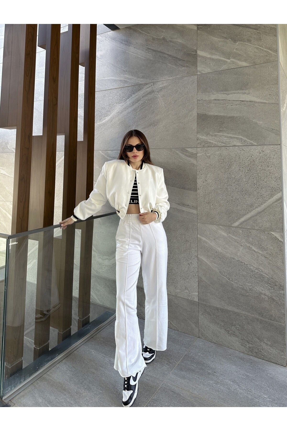 Kadın Krem  Astarlı Beli Lastikli Bomber Mevsimlik Ceket