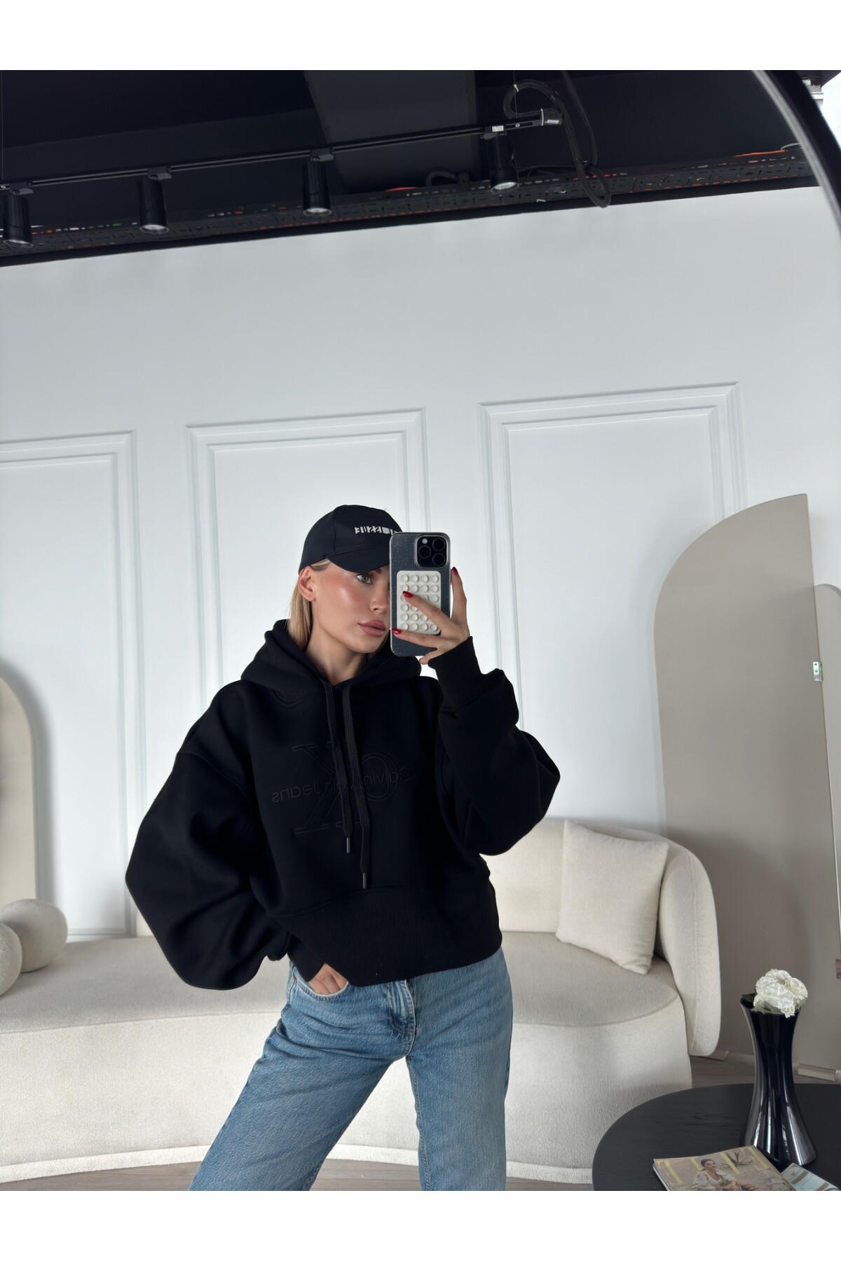 Kadın Siyah marka model şardonlu kapüşonlu sweatshirt