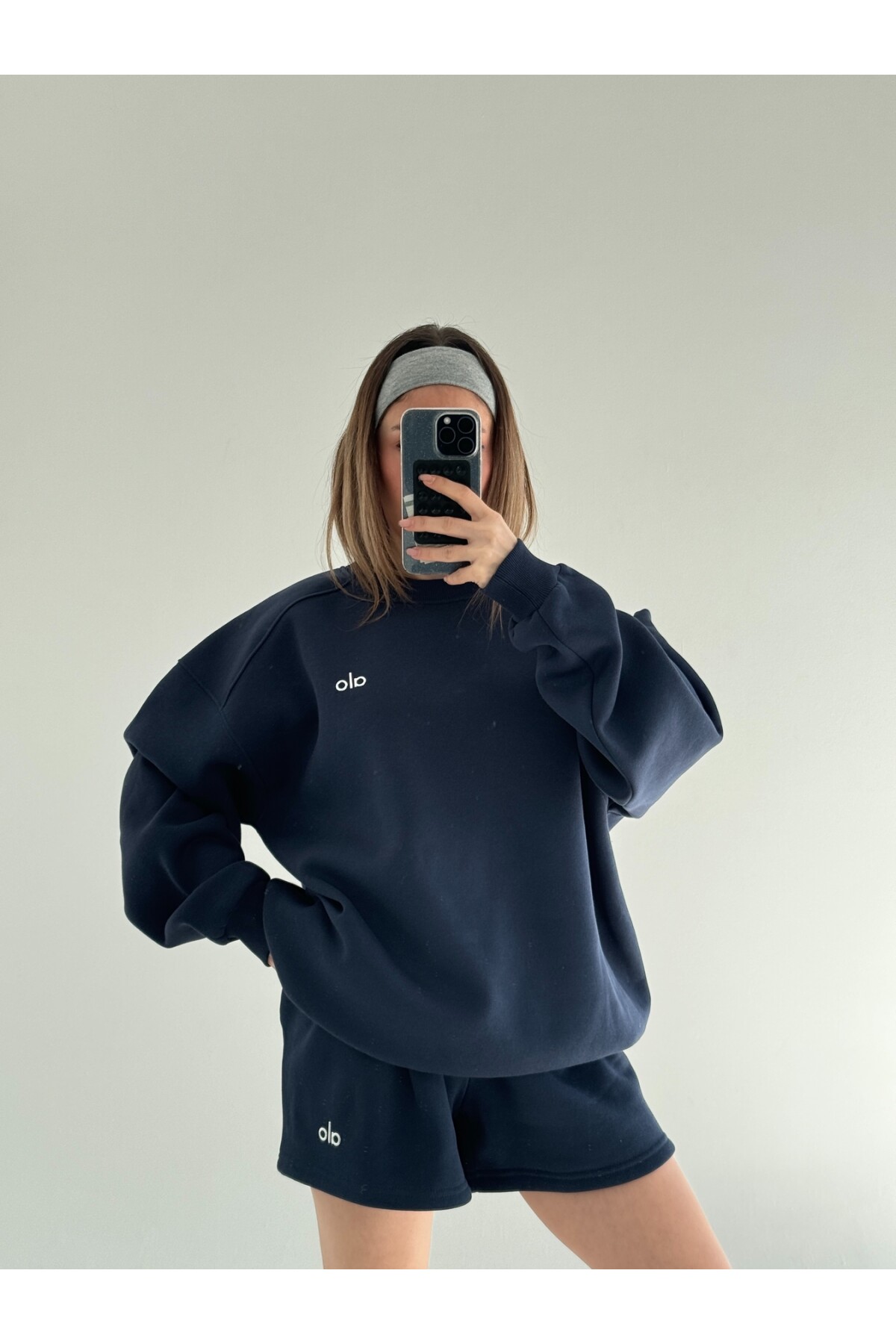 Kadın Lacivert Marka Model Şortlu Sweat ikili takım