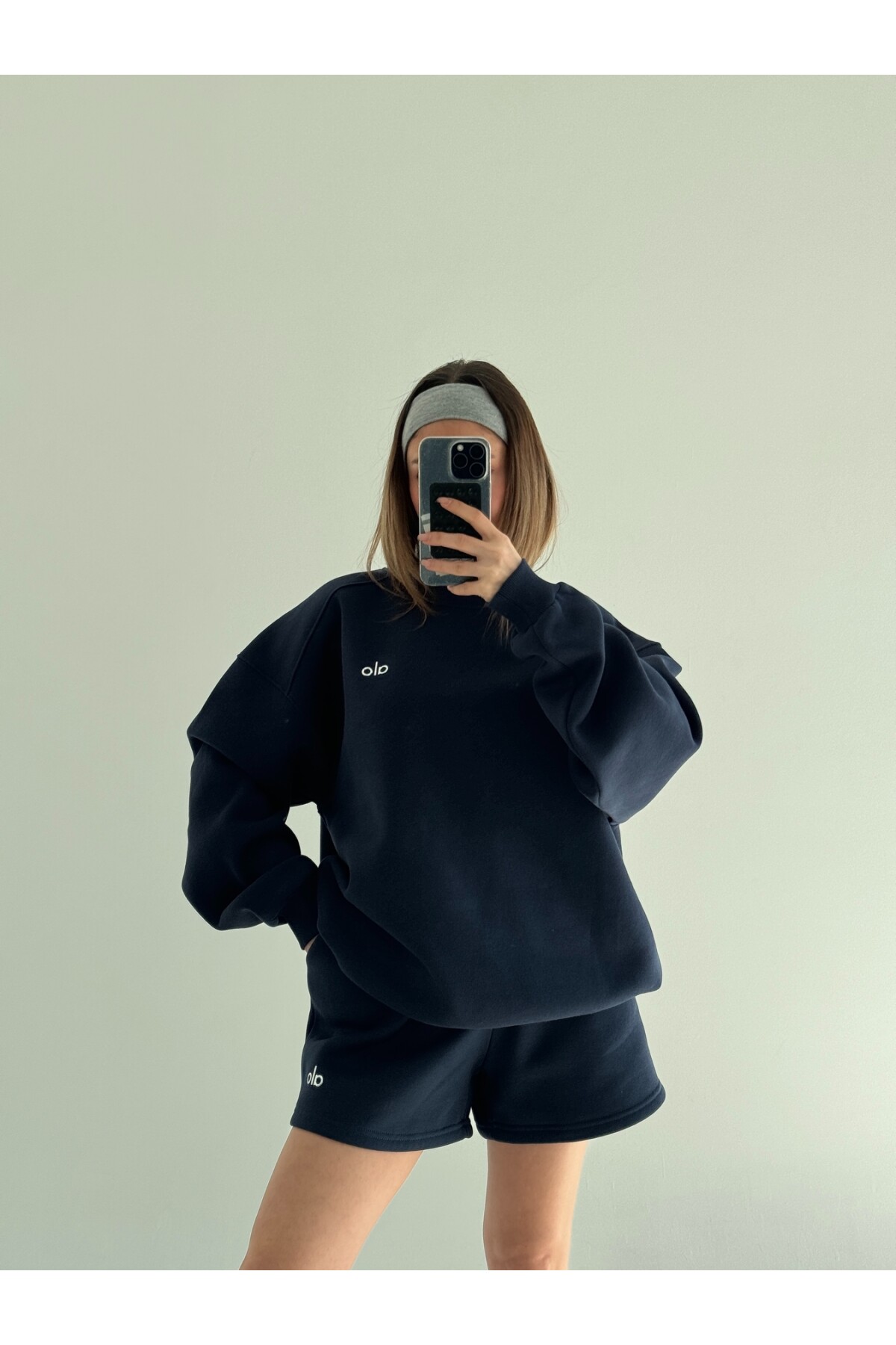 Kadın Lacivert Marka Model Şortlu Sweat ikili takım