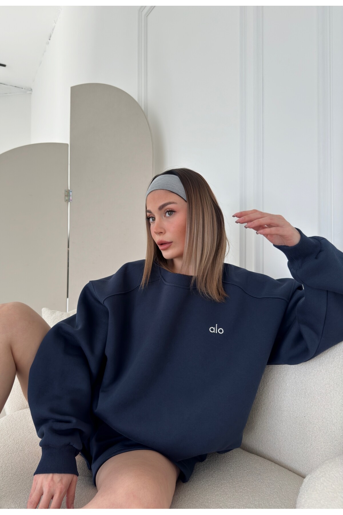 Kadın Lacivert Marka Model Şortlu Sweat ikili takım