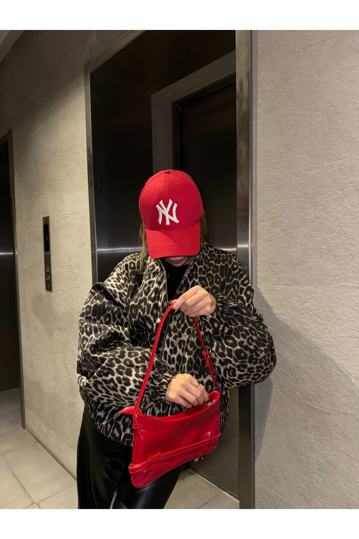 Kadın Leopar Desen Astarlı Şişme Bomber Ceket Mont