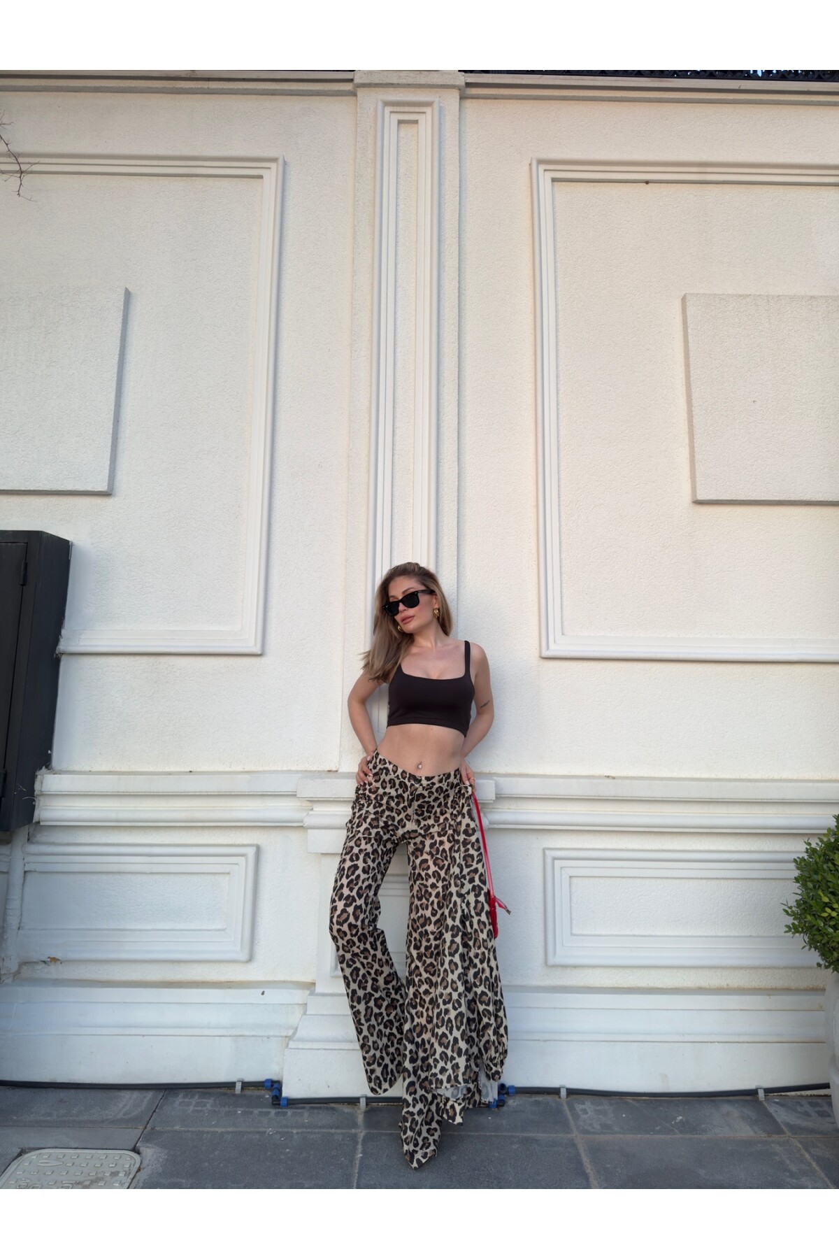 Kadın Leopar Palazzo Pantolon Gömlek Takım