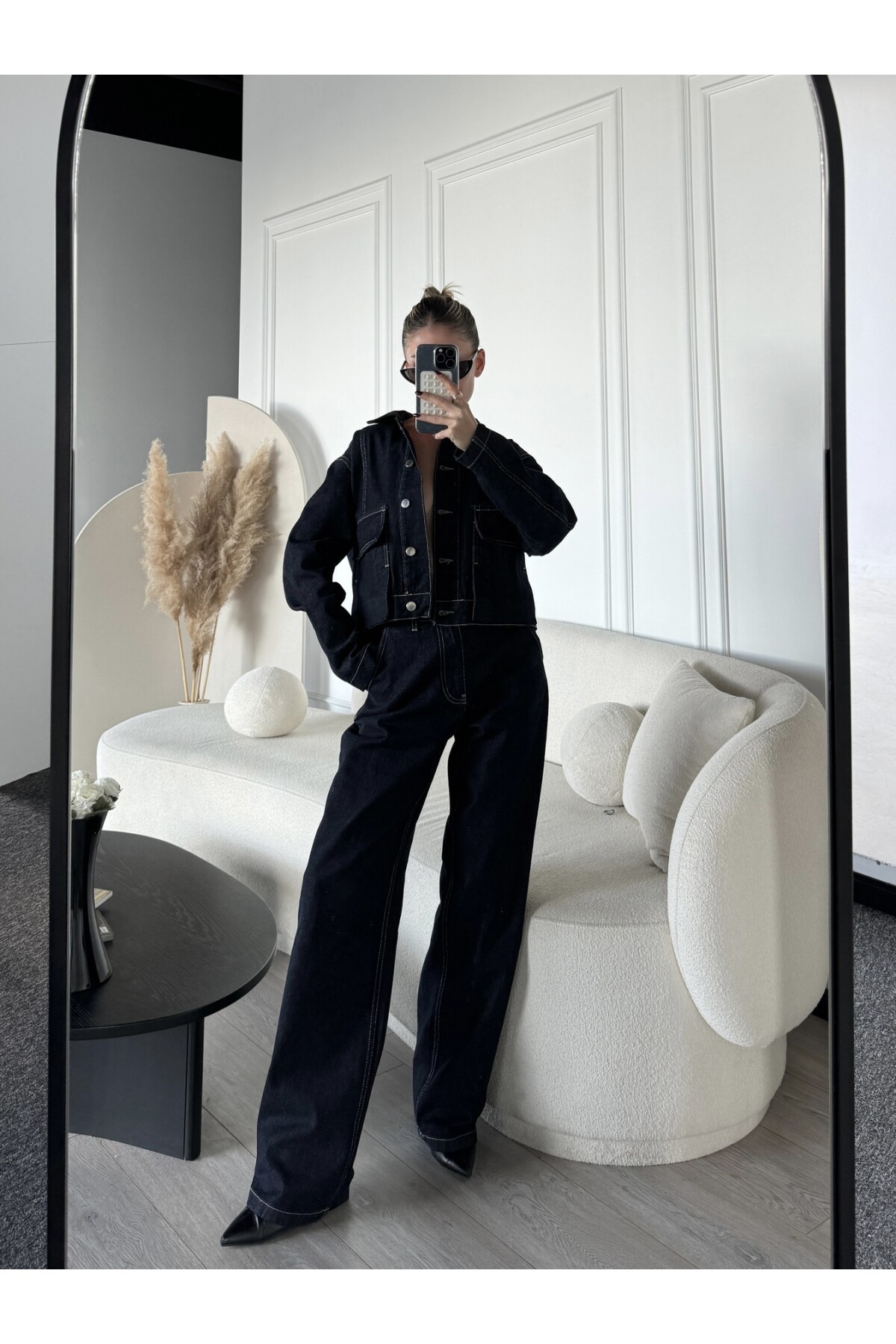 Kadın Marka Model Dikiş Detaylı Denim Alt Üst Takım