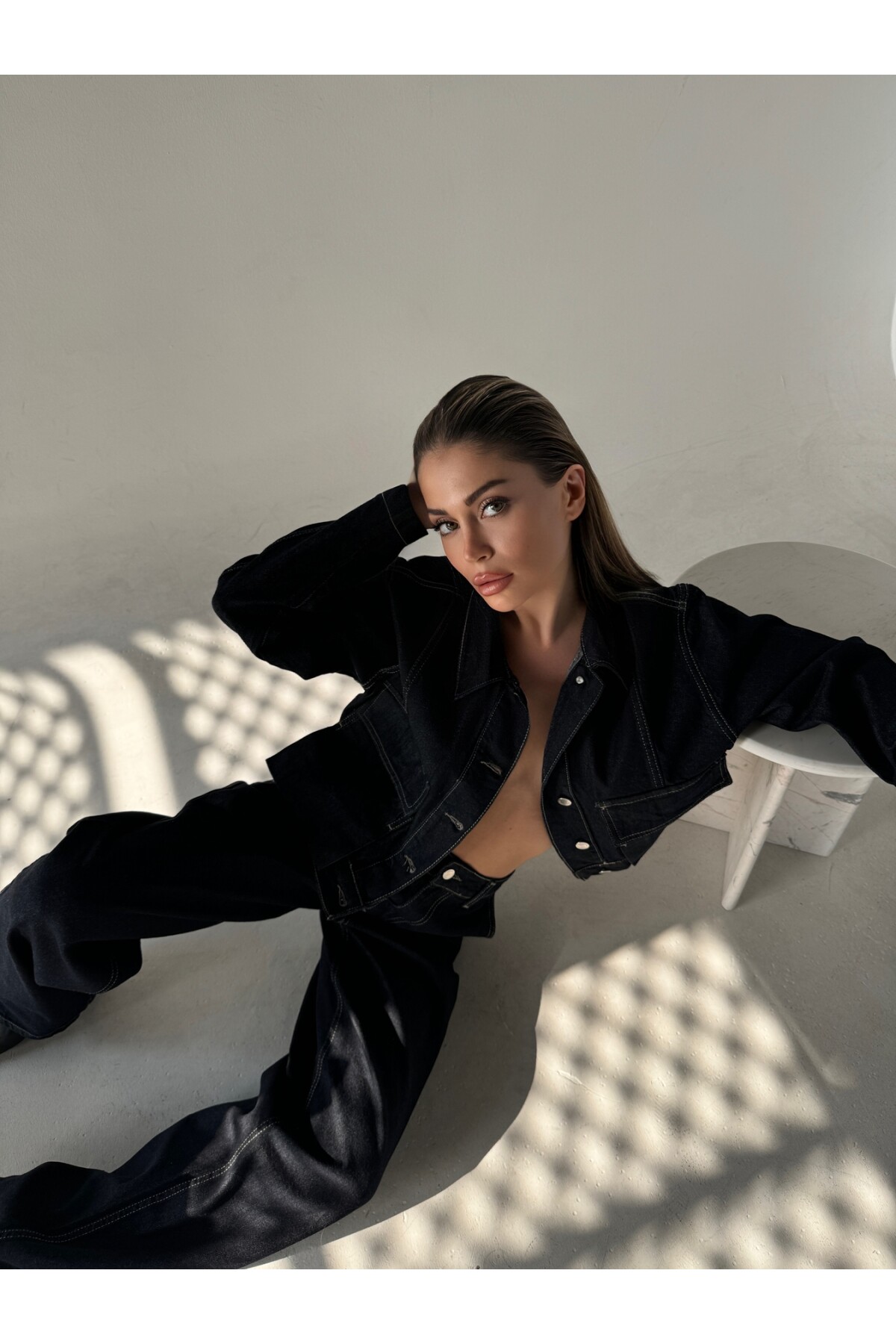 Kadın Marka Model Dikiş Detaylı Denim Alt Üst Takım