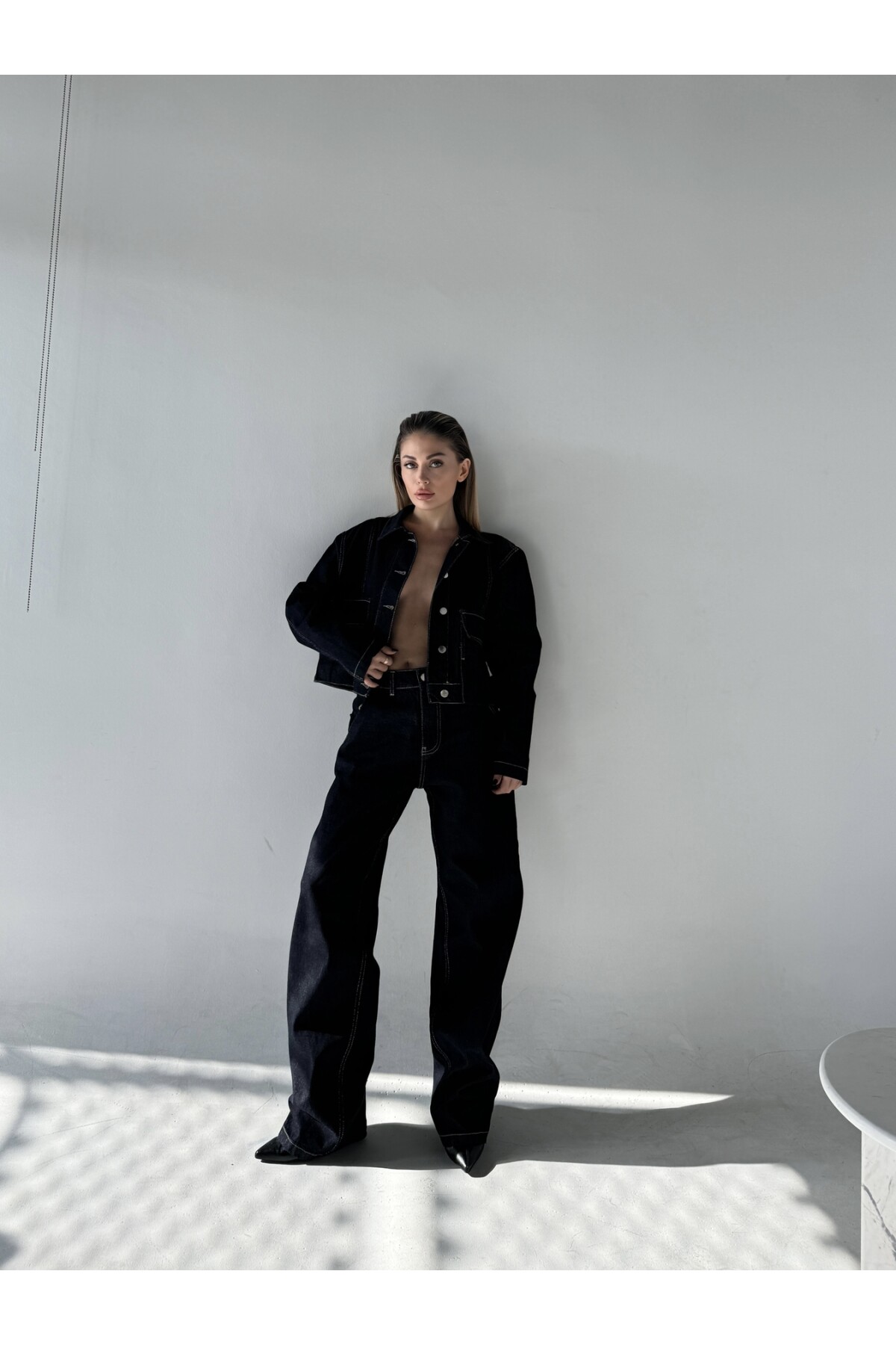 Kadın Marka Model Dikiş Detaylı Denim Alt Üst Takım