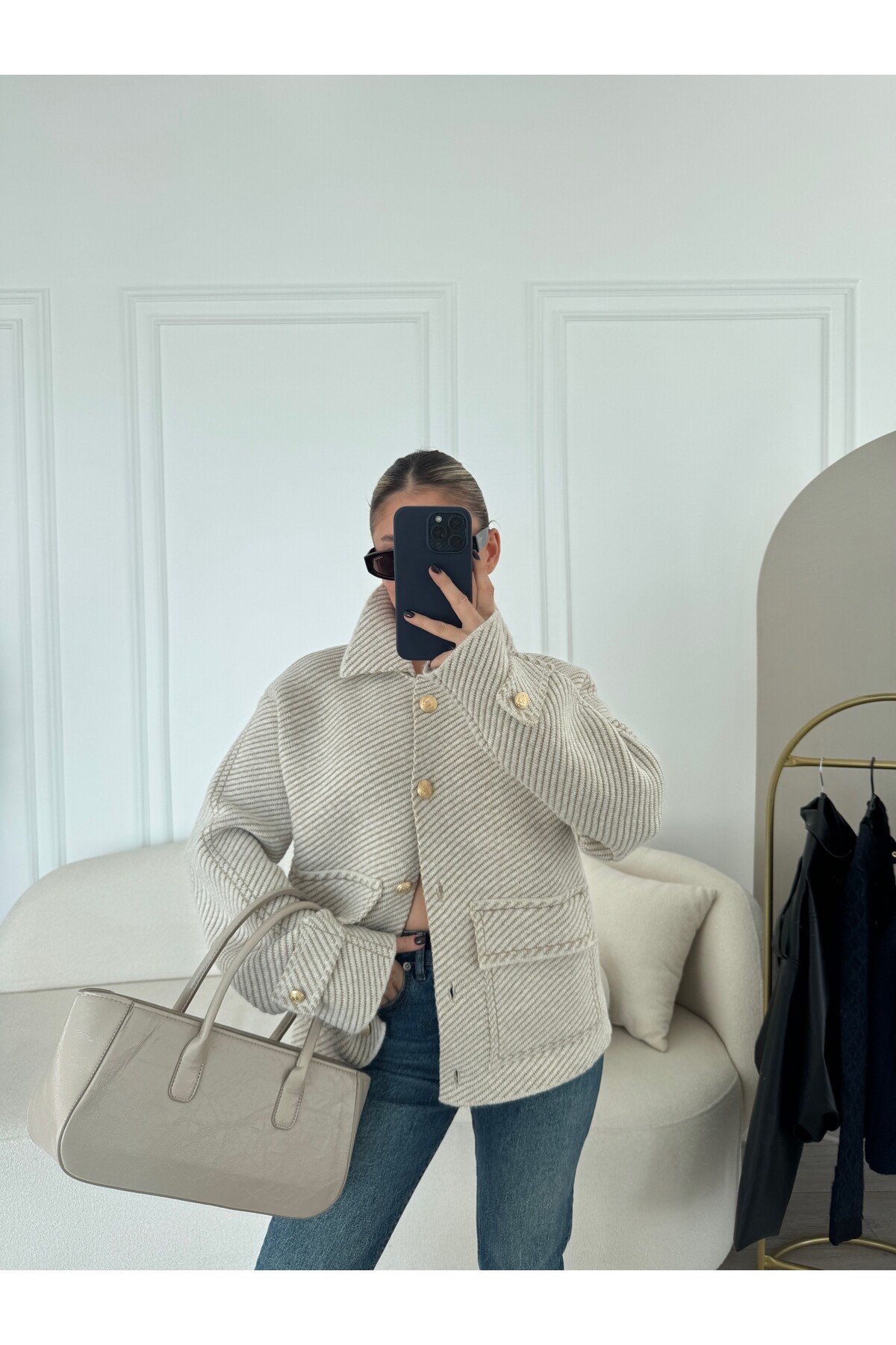 Kadın Marka Model Gold Düğmeli Cepli Polo Yaka Hırka