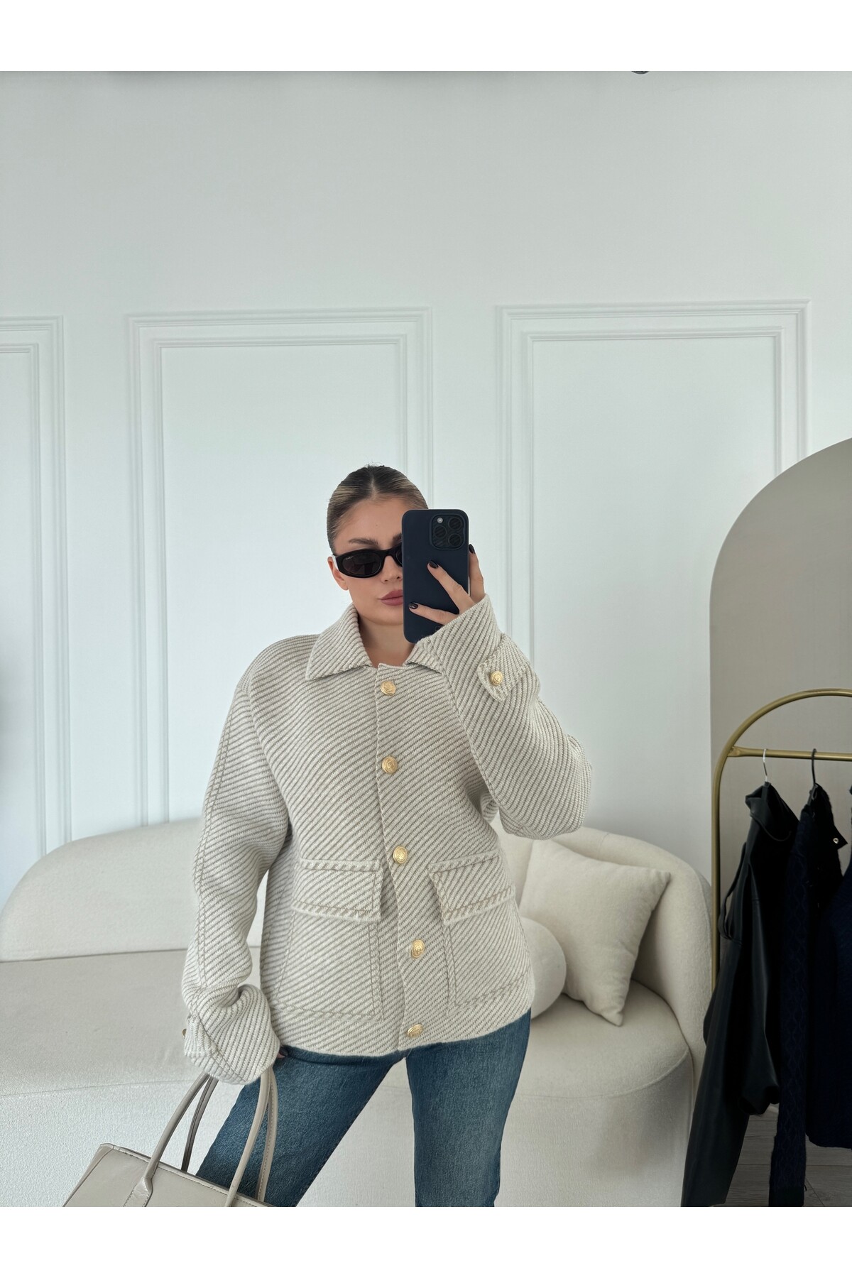 Kadın Marka Model Gold Düğmeli Cepli Polo Yaka Hırka