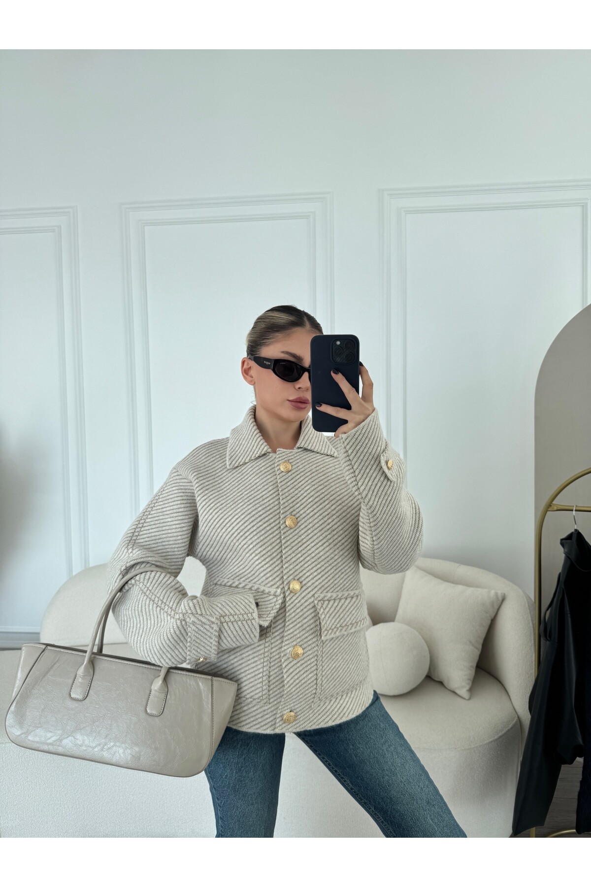 Kadın Marka Model Gold Düğmeli Cepli Polo Yaka Hırka