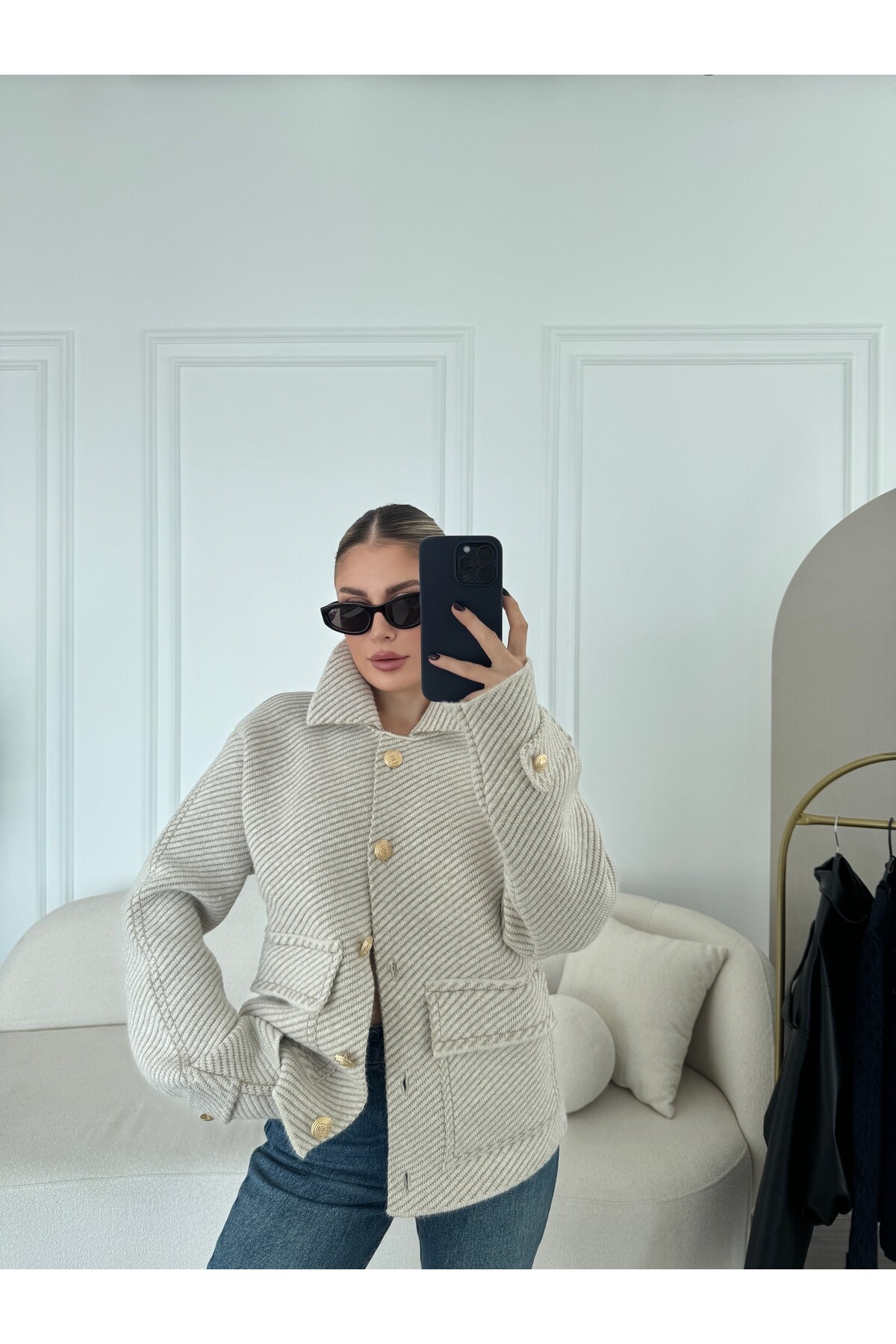 Kadın Marka Model Gold Düğmeli Cepli Polo Yaka Hırka