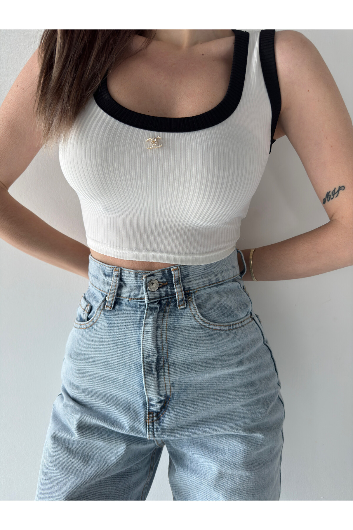 Kadın Marka Muadil Fitilli Crop Atlet Bluz