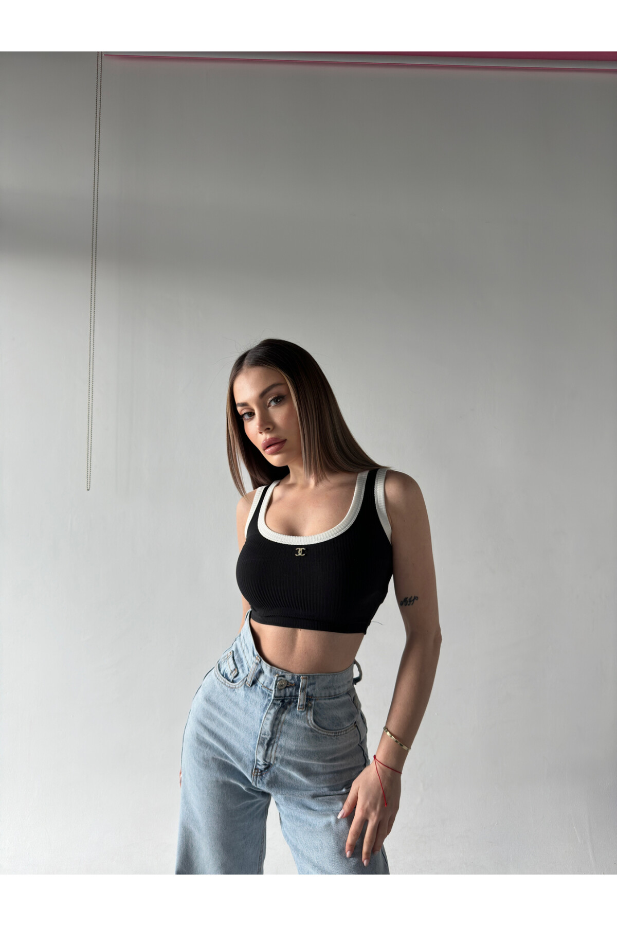 Kadın Marka Muadil Fitilli Crop Atlet Bluz