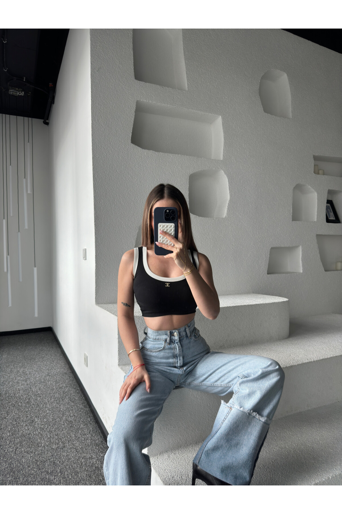 Kadın Marka Muadil Fitilli Crop Atlet Bluz