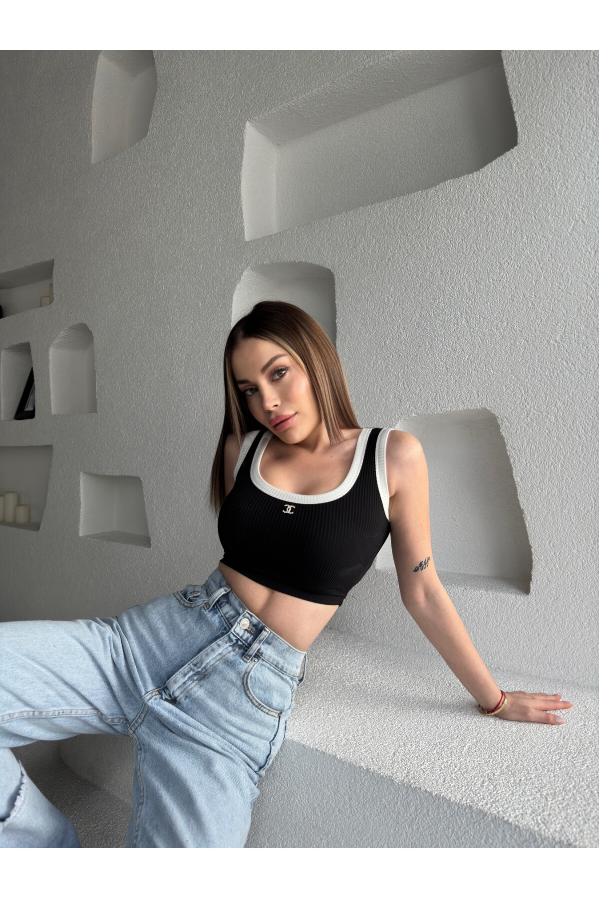 Kadın Marka Muadil Fitilli Crop Atlet Bluz