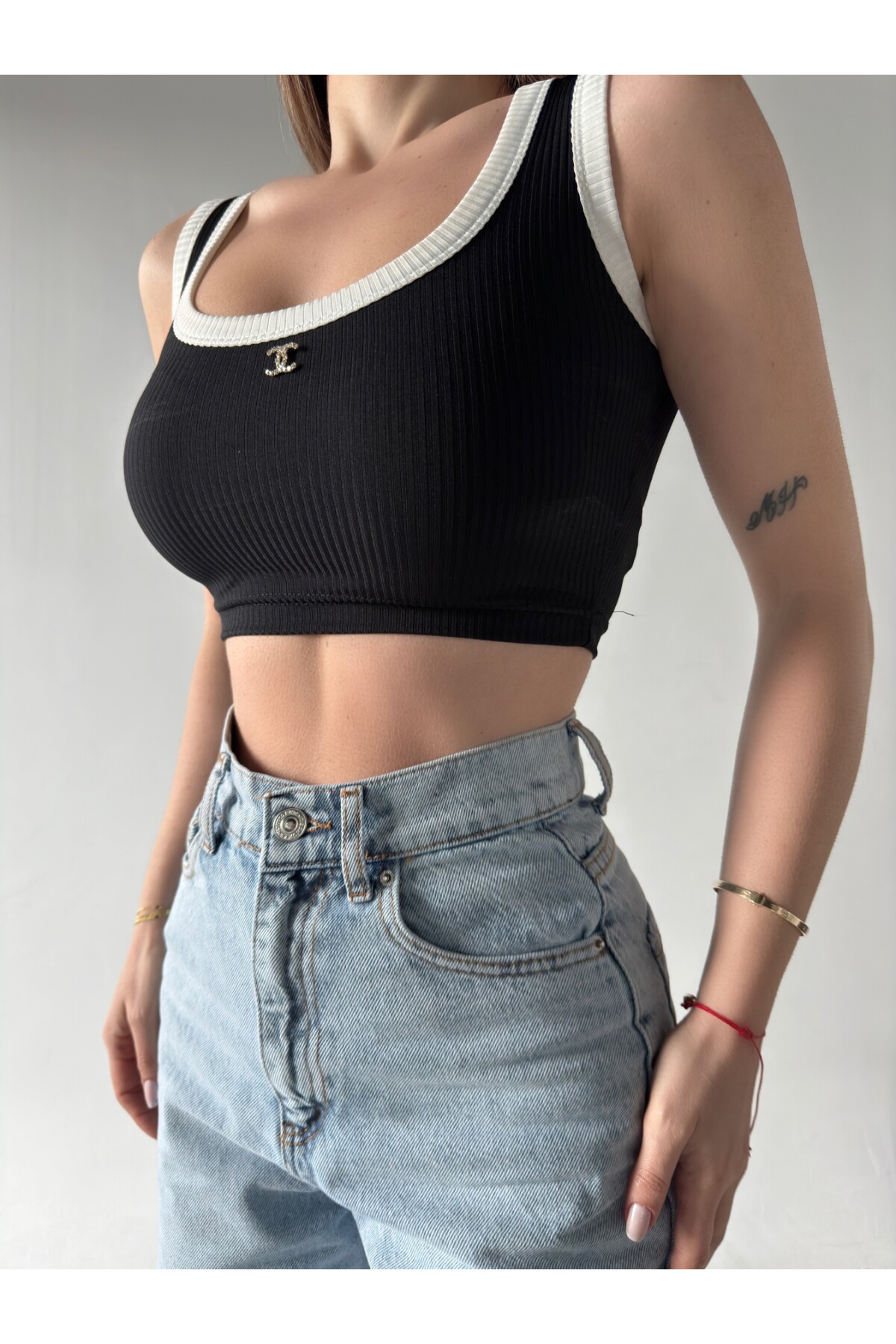 Kadın Marka Muadil Fitilli Crop Atlet Bluz