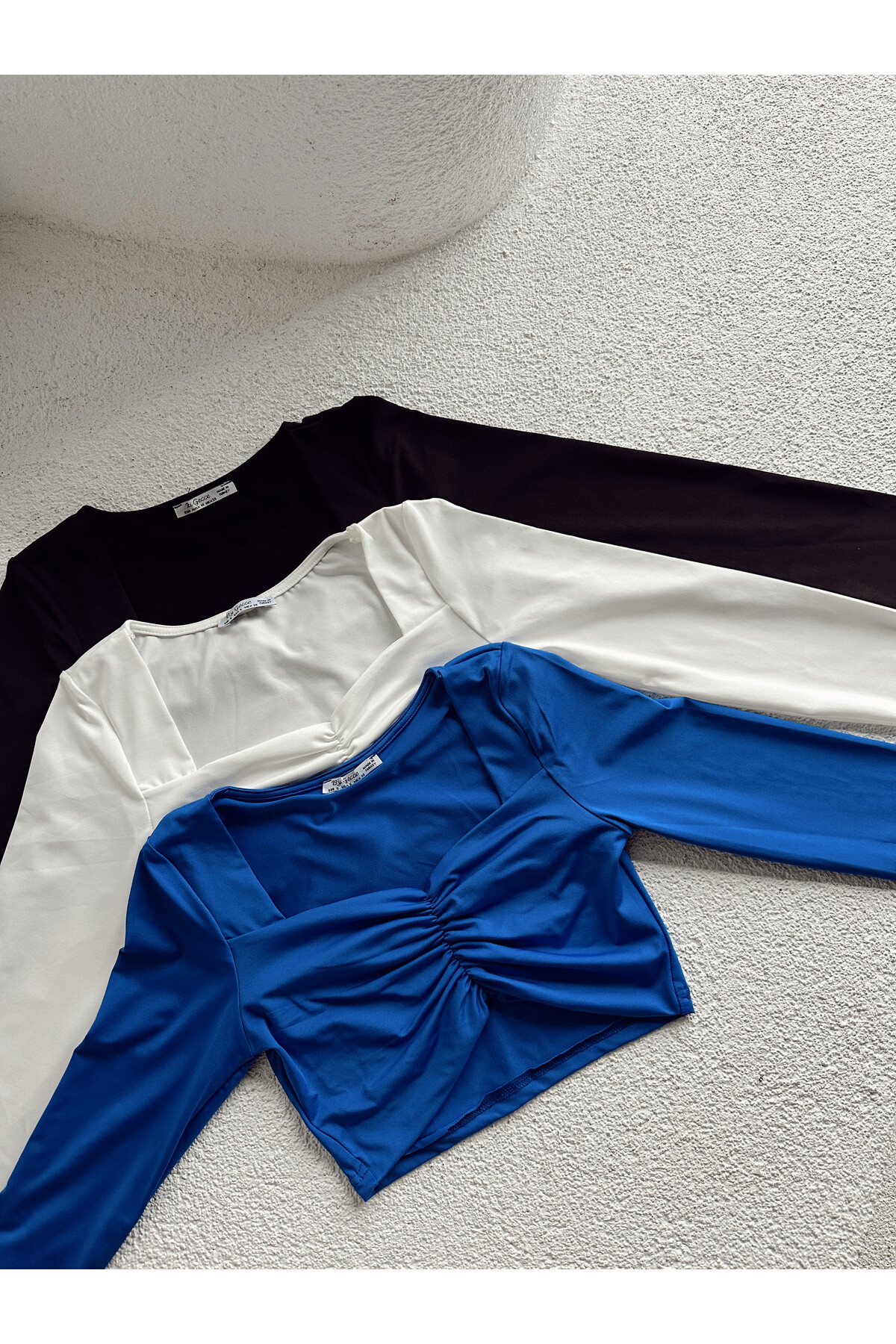 Kadın Önü Büzgülü Crop Bluz  Siyah