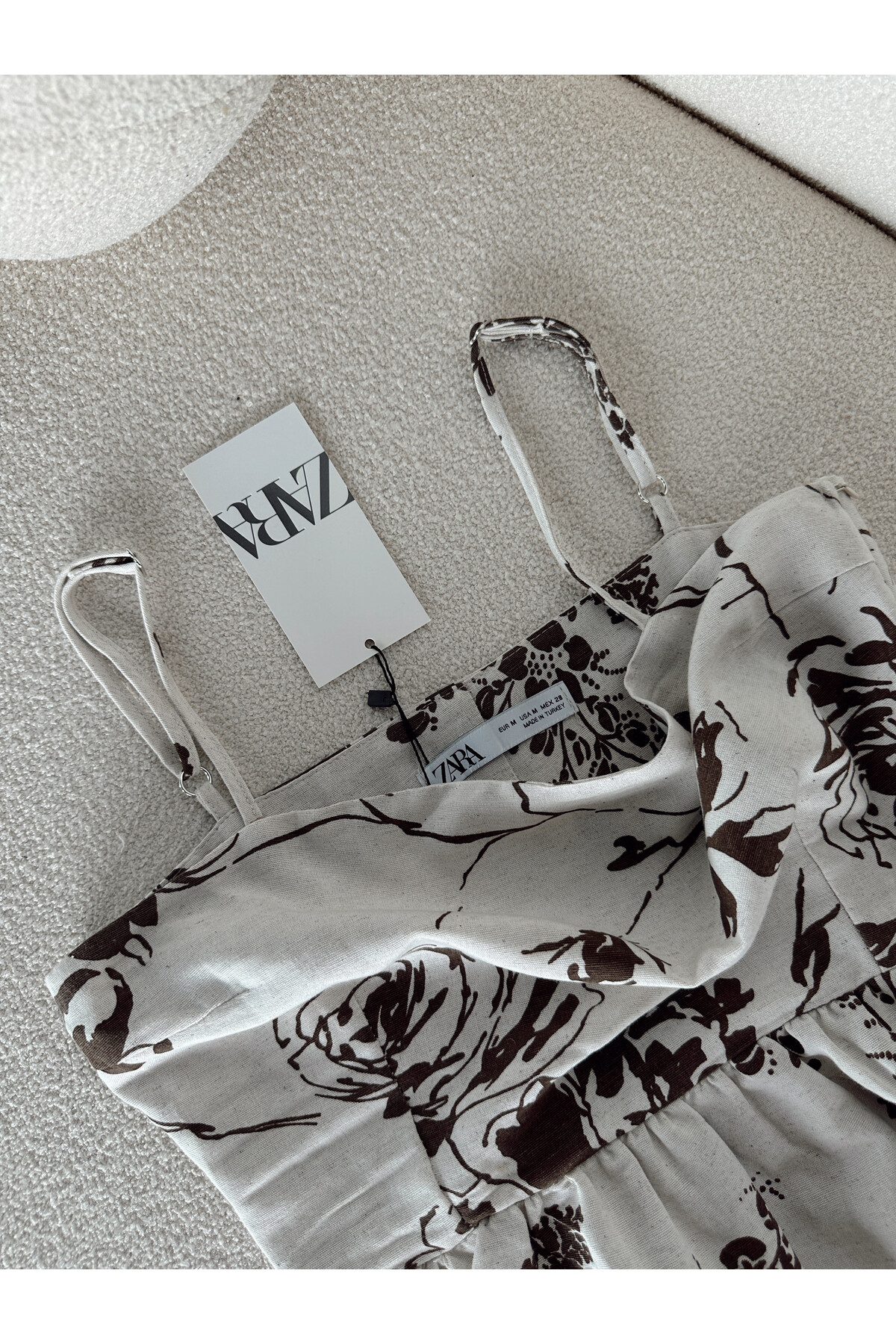 Kadın Orjinal Marka Astarlı Ayarlanabilir Askılı Keten Elbise  Beyaz