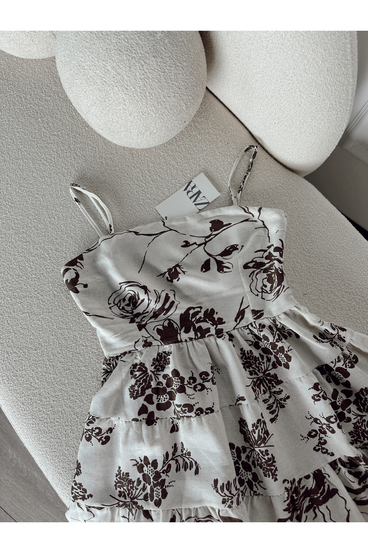 Kadın Orjinal Marka Astarlı Ayarlanabilir Askılı Keten Elbise  Beyaz