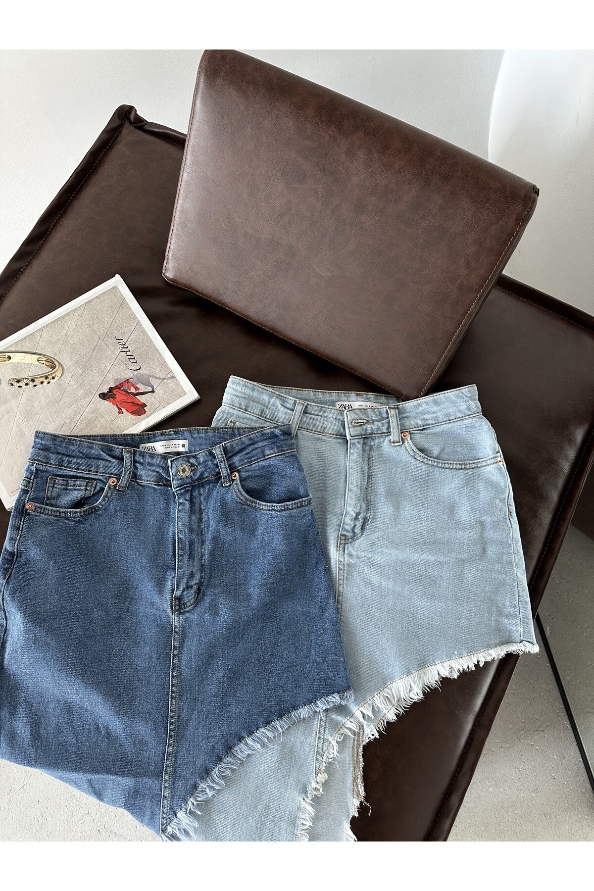 Kadın Orjinal Marka Yandan Yırtmaçlı Denim Etek  Koyu Mavi