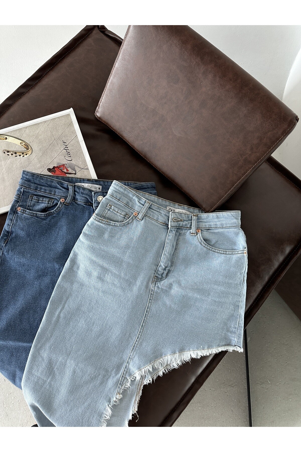 Kadın Orjinal Marka Yandan Yırtmaçlı Denim Etek  Buz Mavi