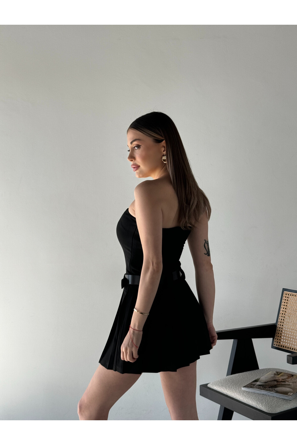 Kadın Orjinal Marka Zra Model Pileli Kemerli Şortlu Etek Straplez Elbise