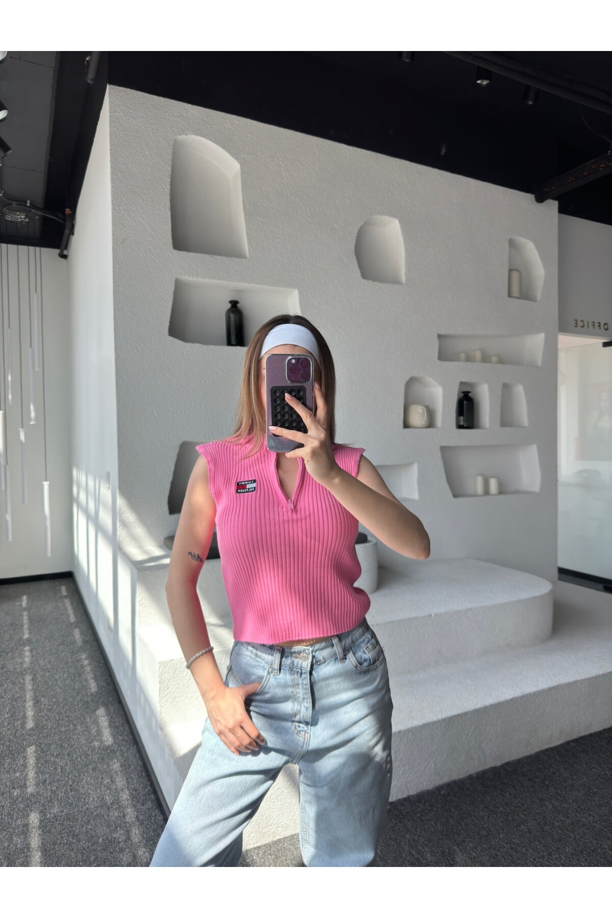 Kadın Pembe Marka Model Fermuarlı Triko Bluz