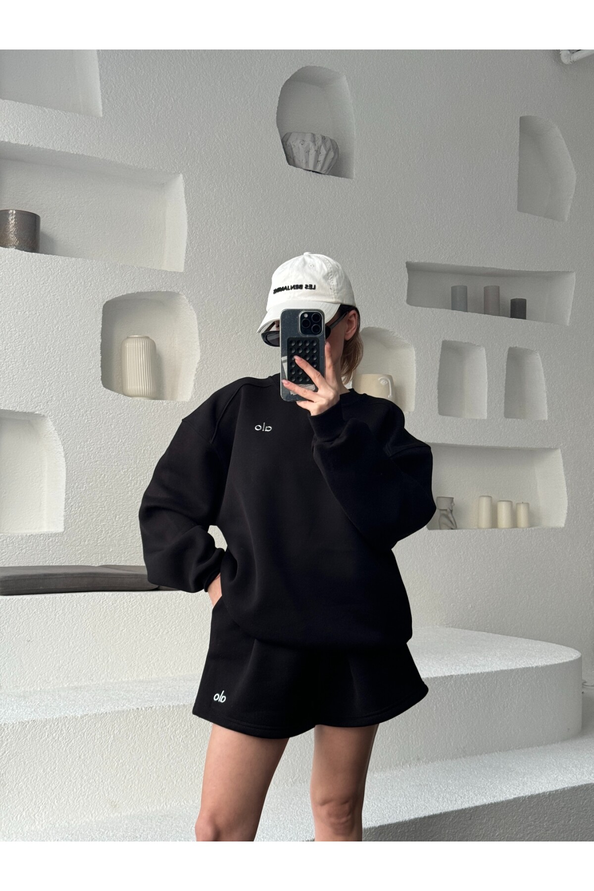 Kadın Siyah Marka Model Şortlu Sweat ikili takım