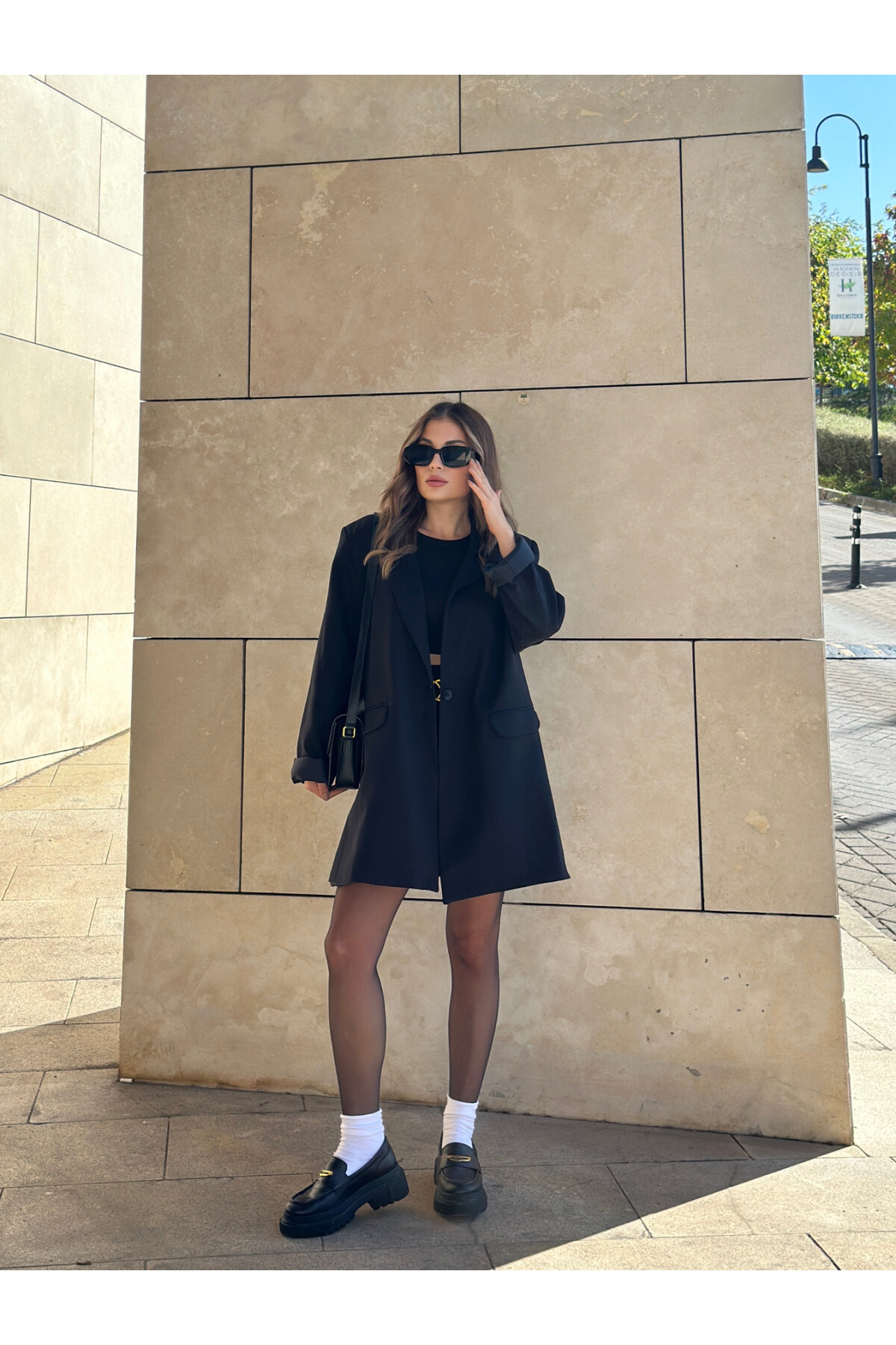 Kadın Siyah Orjinal Marka Astarlı Oversize Blazer Ceket