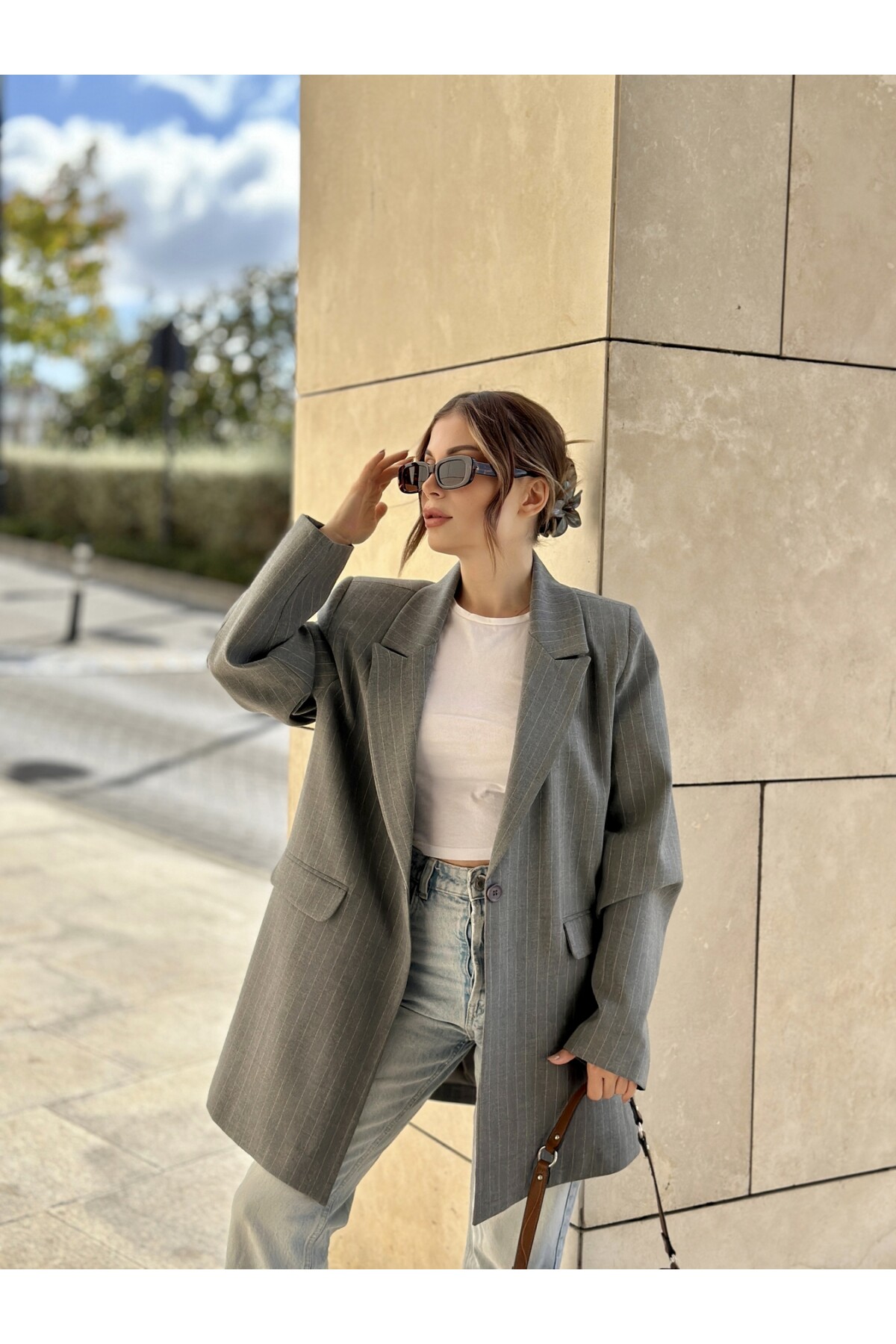 Kadın Gri Basic Astarlı Blazer Ceket