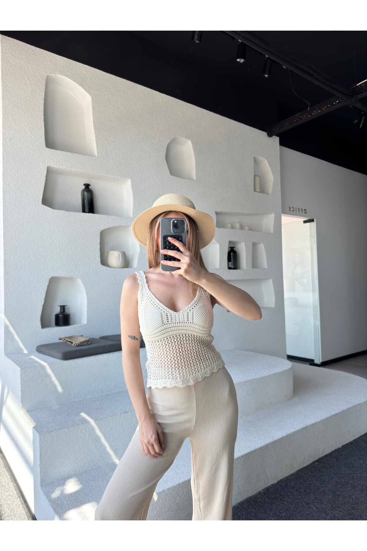 Kadın Taş Askılı Triko Örme Bluz