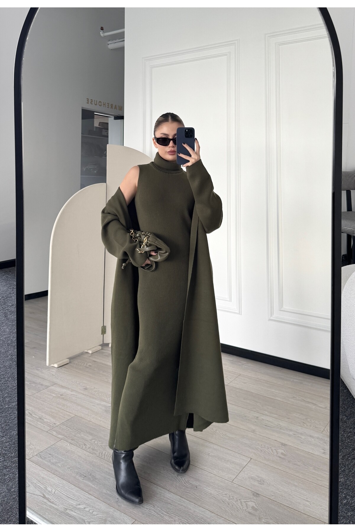 Kadın Uzun Hırka Elbise İkili Takım