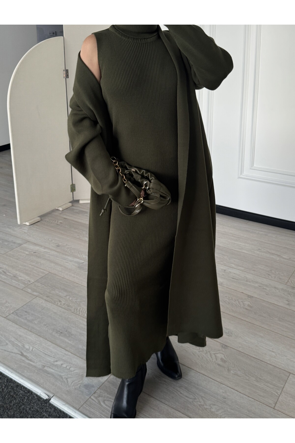 Kadın Uzun Hırka Elbise İkili Takım