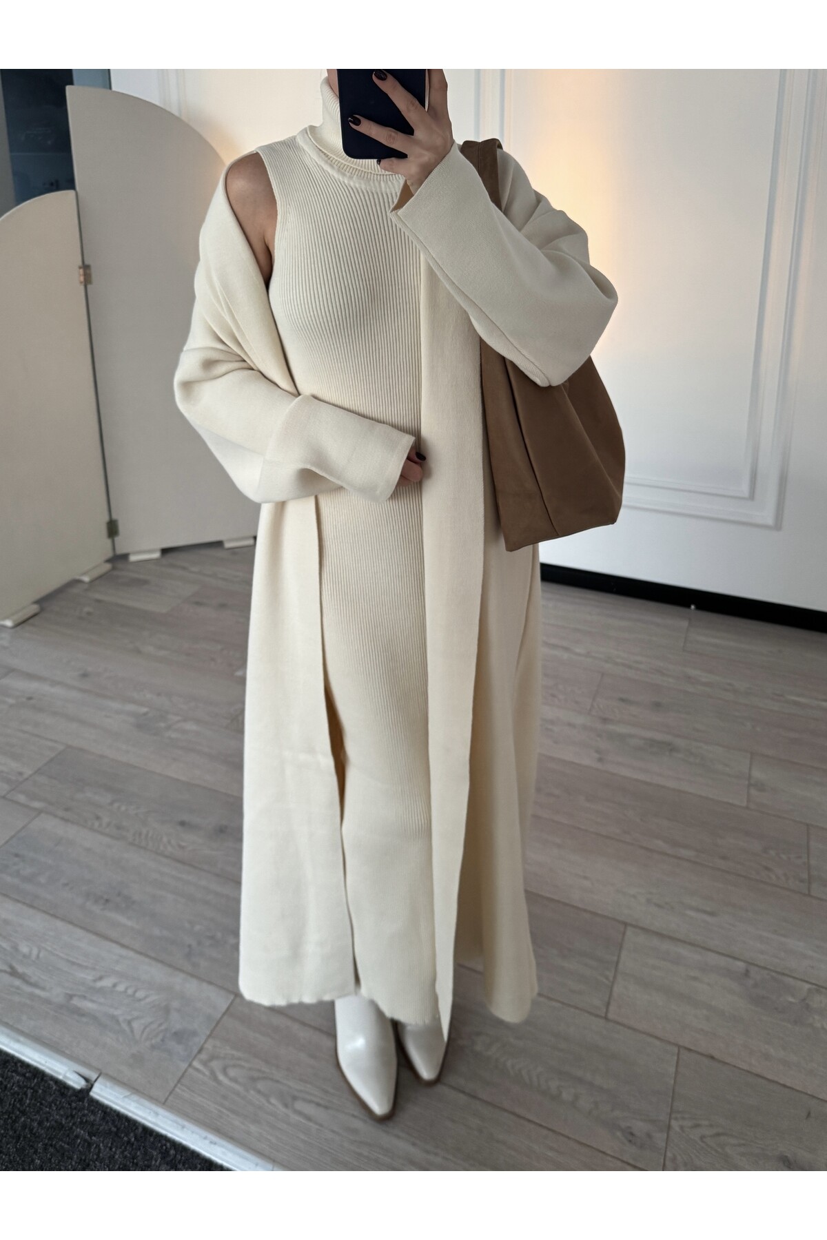 Kadın Uzun Hırka Elbise İkili Takım