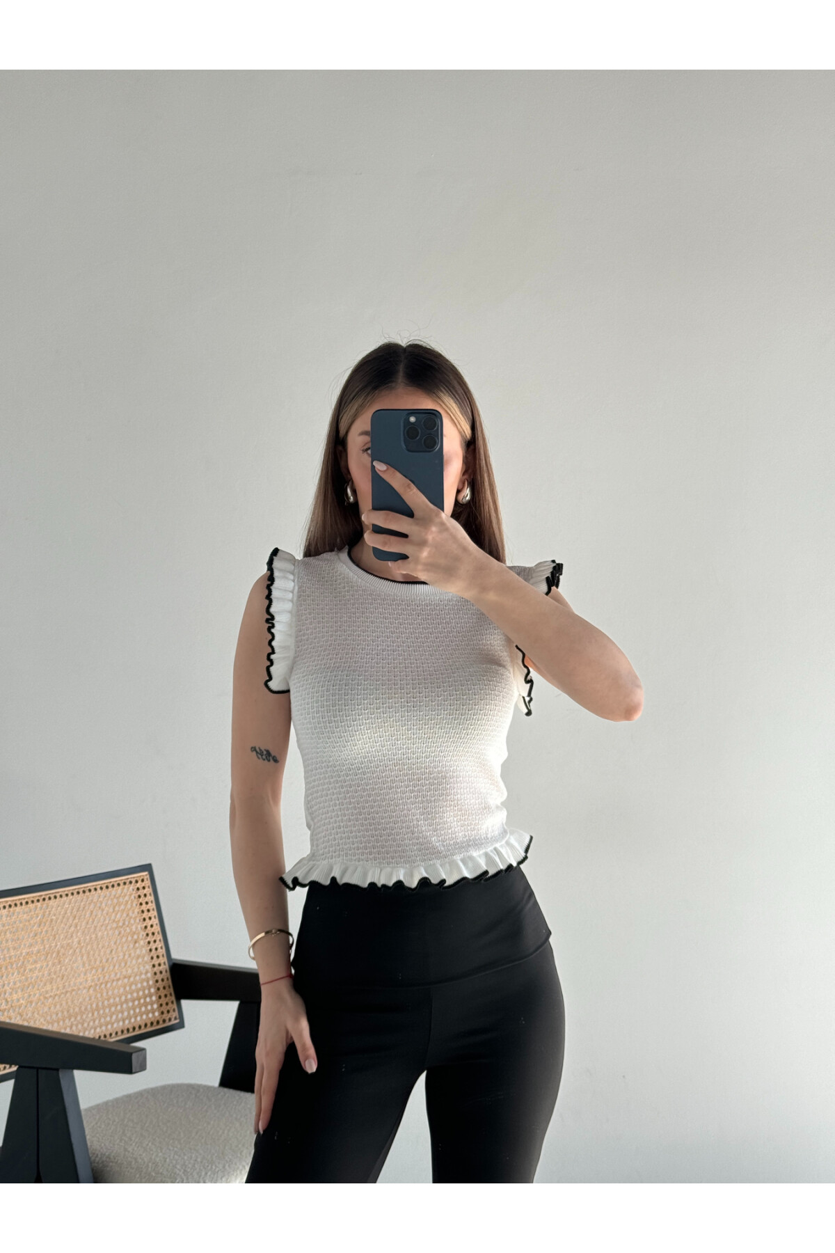 Kadın Volanlı Orjinal Marka Selanik Örgü Bluz